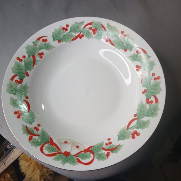 Sango NOEL 7 Rimmed 7 3/4" Soup Cereal Bowls Vintage Holly Bells Christmas 1990 - Picture 9 of 13